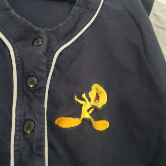 Vintage 90s Looney Tunes Tweety Bird Baseball Button-Up Shirt Short Sleeve XXL - Picture 5 of 10